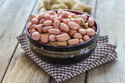 High angle view of dessert in container on table