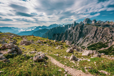 View of the cadini mountain range in the dolomites, italy.