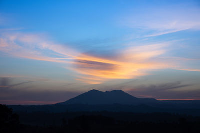 Scenic view of silhouette mountains against sky during sunset