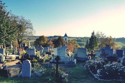 Cemetery against clear sky