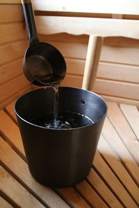 High angle view of water in glass on table