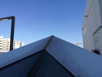 Low angle view of skyscraper against clear blue sky