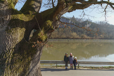 Rear view of people in park