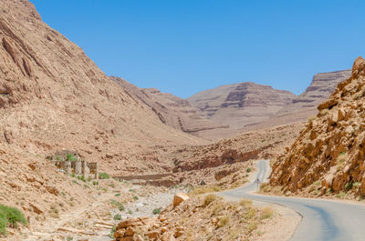 Scenic view of mountains against clear blue sky