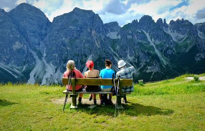 People overlooking rocky landscape