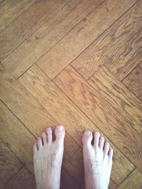 Cropped image of person standing on wooden floor