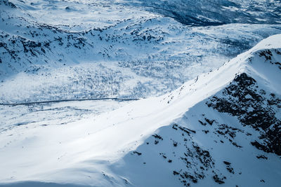 High angle view of snow covered mountain