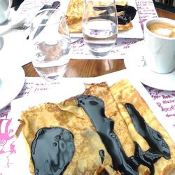 View of cake and coffee on table