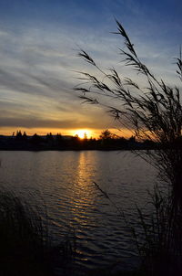 Scenic view of sunset over lake