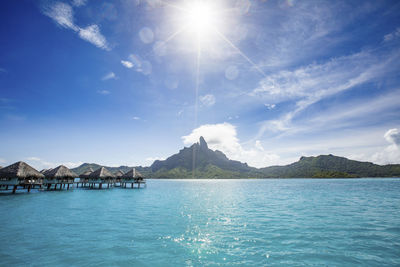 Panoramic view of sea against blue sky