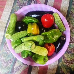High angle view of salad in plate on table