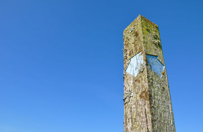 Low angle view of old building against clear blue sky