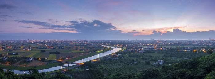 Panorama view of lanyang plain at sunrise, yilan, taiwan