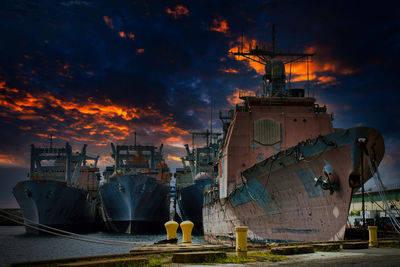 Scenic view of ships at night