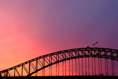 Silhouette sydney harbor bridge against sky during sunset