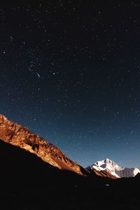 Scenic view of mountains against sky at night