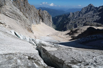 Scenic view of snowcapped mountains against sky