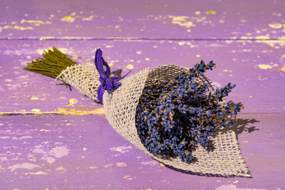 Close-up lavender bunch on table