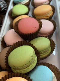 High angle view of cupcakes on table