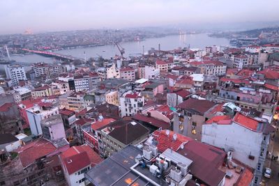 High angle view of cityscape against sky