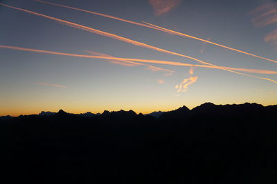 Low angle view of silhouette mountain against sky during sunset