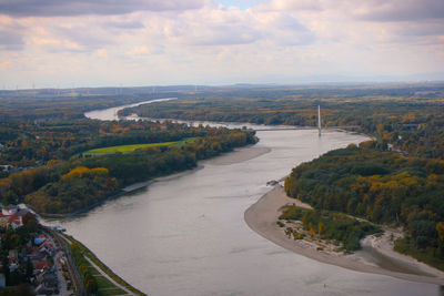 High angle view of bridge over river against sky