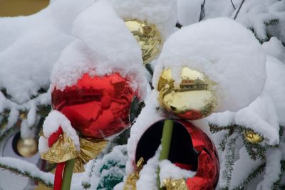 Close-up of christmas decoration during winter