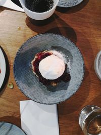 High angle view of breakfast on table