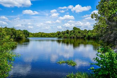 Scenic view of lake against sky