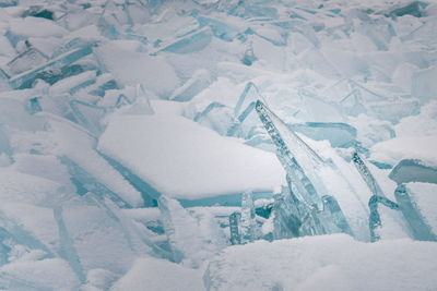 High angle view of snow covered landscape