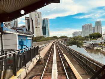 View of railway in the city with building and beautiful blu sky