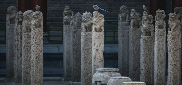 Statue in cemetery against building