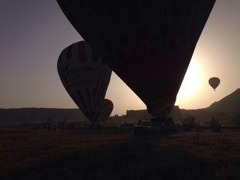 Hot air balloon over landscape