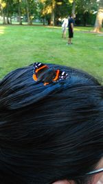 Close-up of man with umbrella