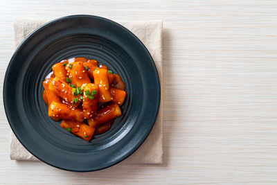 High angle view of food in plate on table