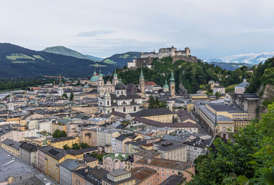 High angle view of townscape against sky