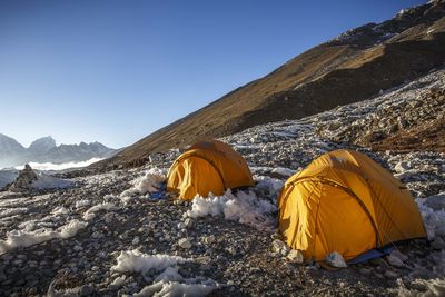 Tents at island peak base camp in nepal's khumbu region.