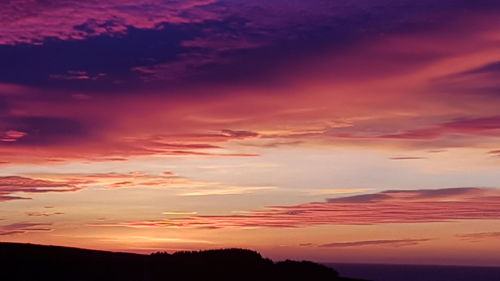 Low angle view of dramatic sky over silhouette landscape