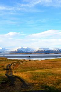 Distant view of vatnajokull against sky