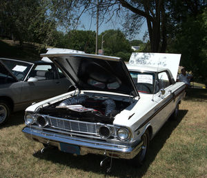 View of vintage car on field