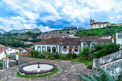 High angle view of townscape against sky