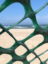 Close-up of metal fence against sky