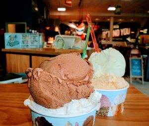 Close-up of ice cream on table