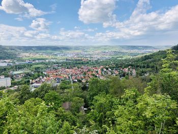 High angle view of townscape against sky