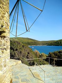 Scenic view of sea against clear blue sky