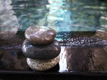 Close-up of stone stack on rock