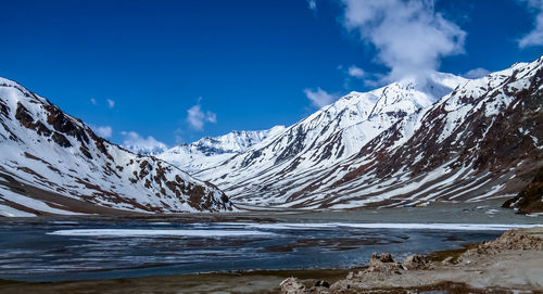 Scenic view of snowcapped mountains against sky