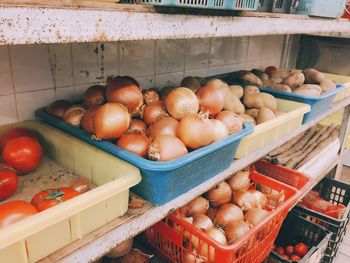 High angle view of vegetables for sale in market