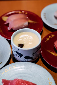 High angle view of coffee on table