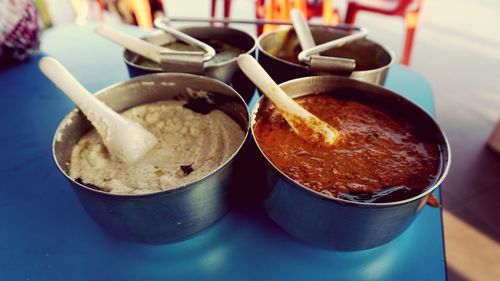 High angle view of bread in container on table